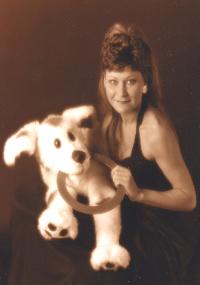 Julia Gayle and dog puppet 