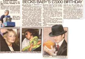 Newspaper article on Spice Girl/Beckham party