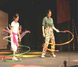 Twirling Chinese ribbons in circus workshop